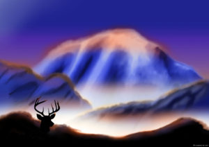 Digital Art,ArtWork,Painting,Kunst,Maleri,Deer at Mountain,Jens Lundin Art
