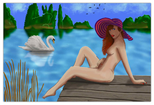 Digital Art,ArtWork,Painting,Kunst,Maleri,Girl at Lake,Pigen ved søen,Jens Lundin Art