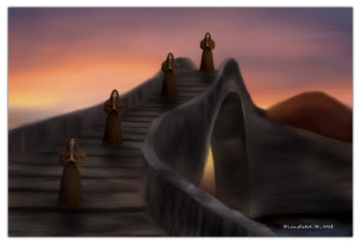 Digital Art,ArtWork,Painting,Kunst,Maleri,Four Monks on a Bridge,Jens Lundin Art