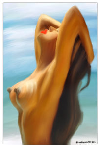 Digital Art,ArtWork,Painting,Kunst,Maleri,Erotic,Erotisk,Stretching at the beach,Jens Lundin Art